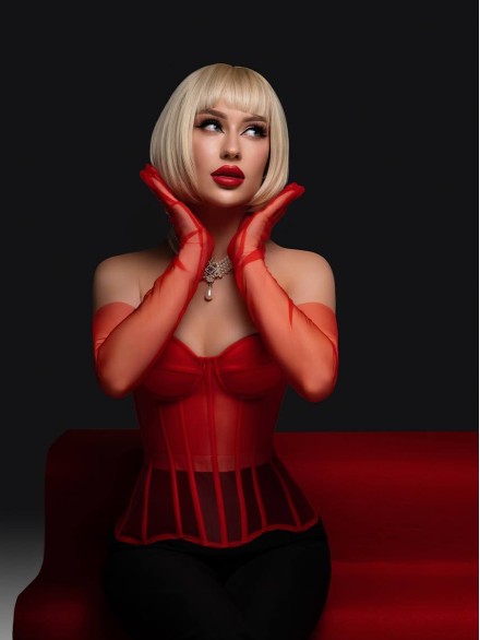 Червоний прозорий корсет з сіточки "Lia"