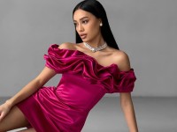 Атласна корсетна сукня в кольорі фуксія <span>Enchanting Blossom</span>