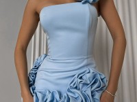 Блакитна корсетна сукня зі збіркою на плечі <span>Bloom</span>