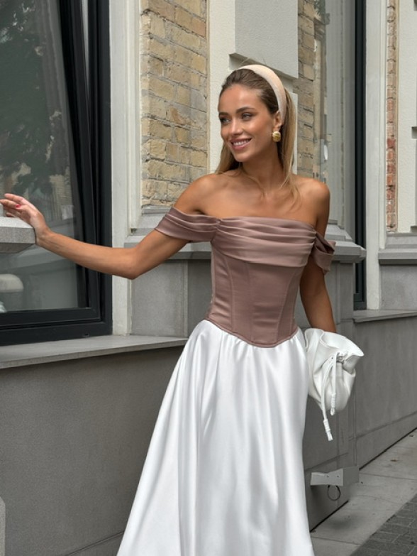 Атласний корсет в кольорі мокко "Monica"