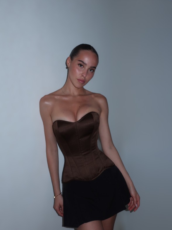 Атласний корсет в коричневому кольорі "Scarlet"